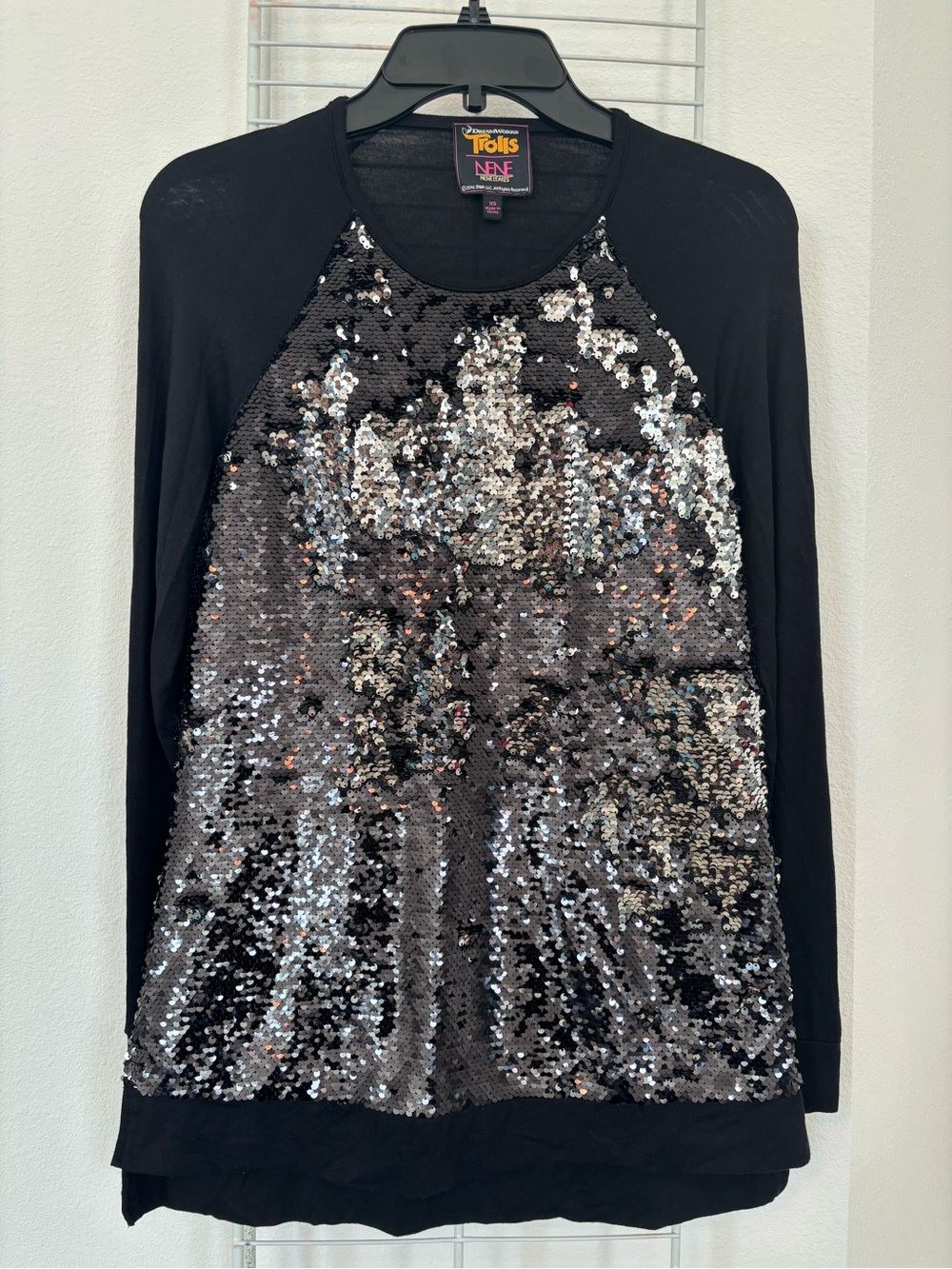 Dreamworks Black Long-Sleeve Top with Silver Reversible Sequins